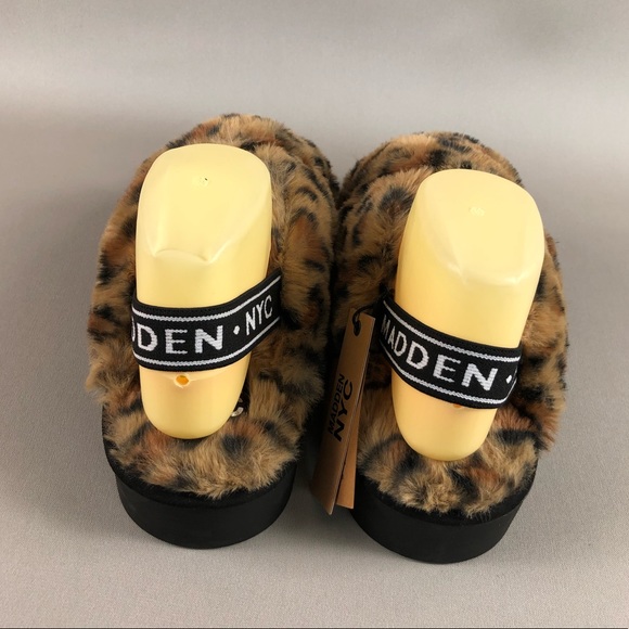Madden NYC Animal Print Faux Fur Crossband Platform Sandals - Picture 5 of 11